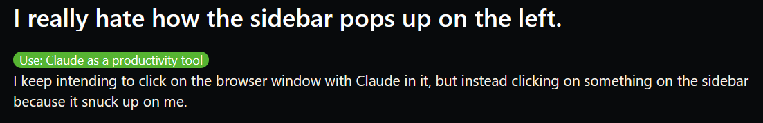 other people complaining about the same sidebar issue, screenshot 1